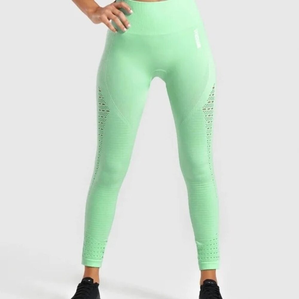 Gymshark Women's XS Energy Seamless Legging Mint Green‎ Cut Outs Gym Sporty